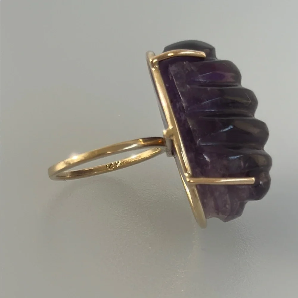 14k real solid gold cabochon amethyst ring